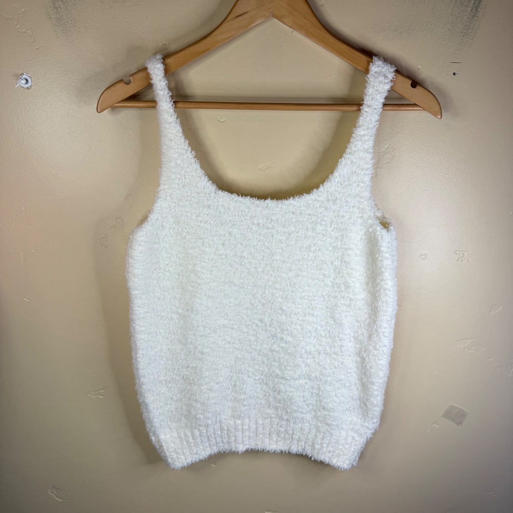SKIMS Cozy Knit Tank Top White Fluffy Cropped Comfy Lounge Size 2X 3X Stretchy‎